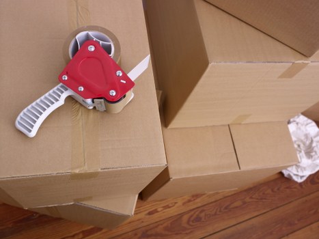 Packed household items prepared for short-term storage in Bow